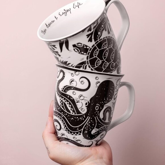 Gifts 14 oz Black and White Boho Mug Celestial - Cute Coffee and Tea Mug - Ceram - Picture 6 of 6